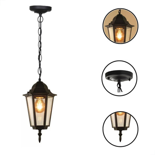 Luminária Vintage Pendente Roma 190 Rústico Colonial Preta 