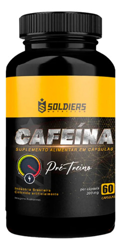Termogênico Cafeína 60 Caps 200mg 100% Pura Soldiers Nutrition Energia Definição Corporal