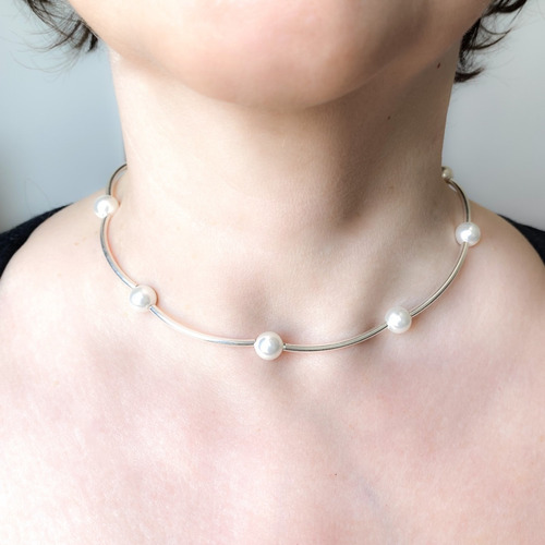 Collar Gargantilla De Plata 925 Y Perlas 8 Mm (00900/901)