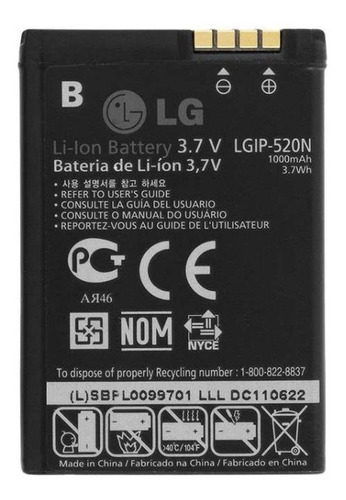 Bateria LG Lgip-520n Gd900 Bl40 Vn270 Cosmos Touch 1000 Mah