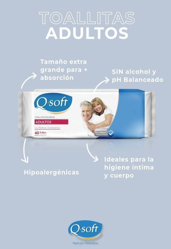 Imagen 2 de 6 de Toallas Húmedas Premium Para Adultos Q-soft (12 Paquetes)