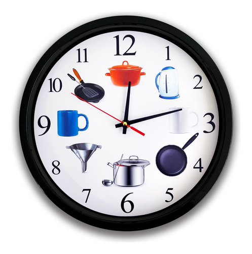 Reloj De Pared, Analógico 30 Cm, Diámetro, Cocina - 13360 Negro