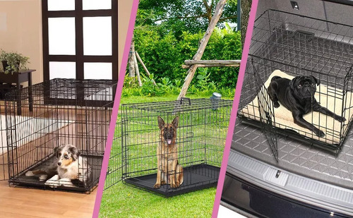 Pet King transportadora metálica plegable jaula perro mediana 77.5x48x55.5cm color Negro