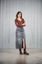 Comprar Falda Larga Jean Cenitho Mujer Con Aberturas Talles 34-46