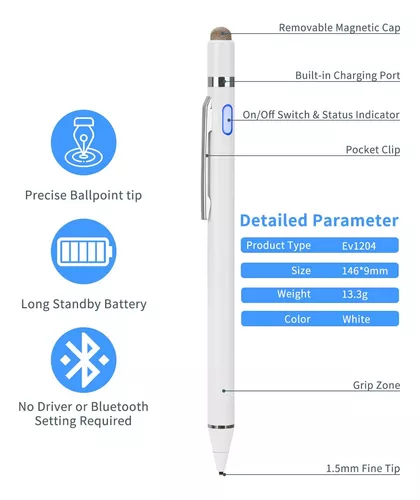 Lápiz óptico para Samsung Galaxy Tab A de 10.1/10.5/8 pulgadas, lápiz  digital recargable EVACH con punta ultrafina de 0.059 in para Samsung  Galaxy Tab