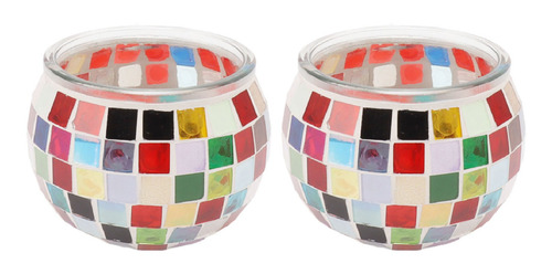 Candelabro De Vidrio En Mosaico, 2 Piezas, Velas De Té Román