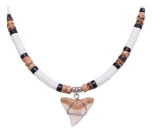 Collar Con Cuentas De Diente De Tiburón En Puka Y Concha De