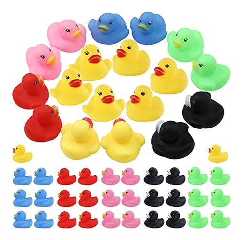 Paquete De 50 Mini Patos Flotantes De Goma Multicolor Para B