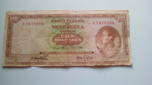 Billete Antiguo 100 Bolivares  Mayo/10/1966 R2473306