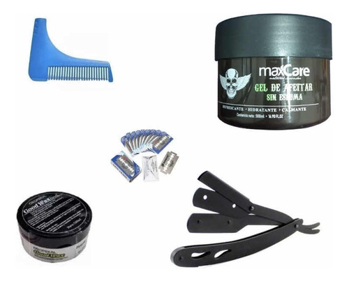 Kit Navaja Profesional Cera Peine Barba Gel Afeitar Barberia