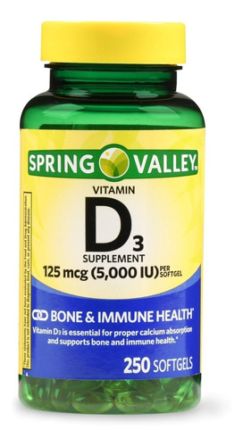 Vitamina D3 Corazon Huesos Salud 5,000iu 250 Caps Eg Dd50