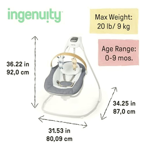 Ingenuity Simplecomfort Columpio Calmante Compacto, Barra De