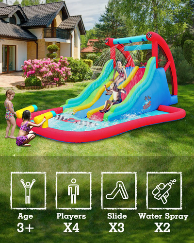 Juego Inflable Para Niños Con Toboganes, Escalada Y Alberca.
