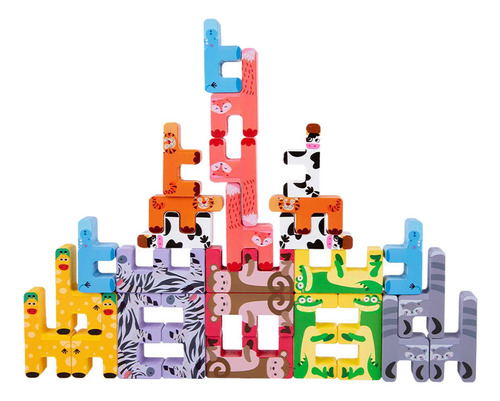 27x Animal Puzzle Stacker Bloques De Construcción De Madera