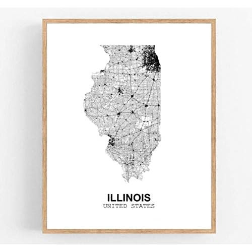 Impresión De Arte Abstracto De Mapa Moderno De Illinoi...