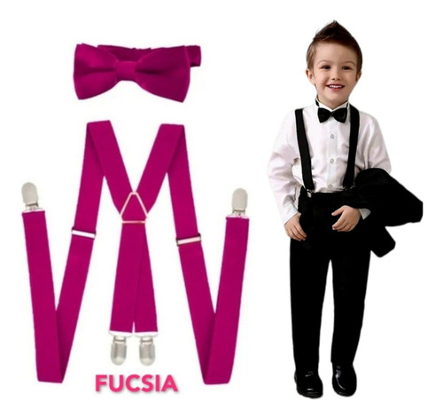 Paquete Especial 17 Tirantes Con Moño Ajustables Para Niño Fucsia Liso