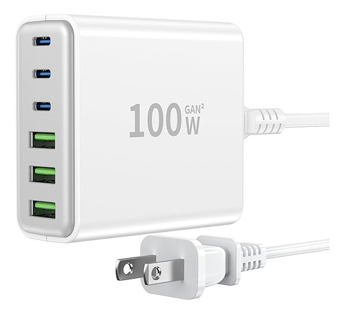 Cargador Rapido Usb C 100w Gan Compacto 6 Puertos Usb C Esta