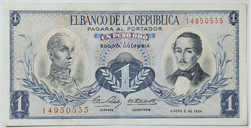 Billete 1 Peso 02/ene/1964 Colombia Xf