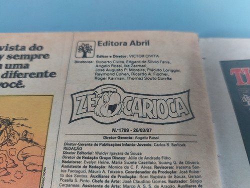 Antigo Gibi Zé Carioca Nº 1799 Editora Abril Disney 1987 (Usado)