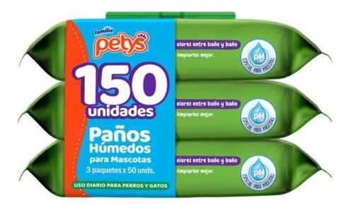 Petys Paños Húmedos Mascotas 150 Unidades