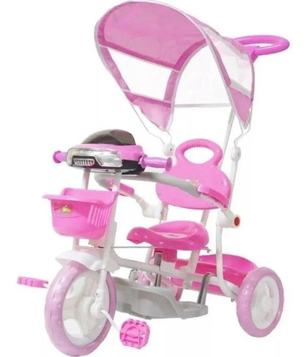Triciclo Motoca Infantil Passeio com Empurrador Pedal Luz Som Capota Importway BW-003 Rosa