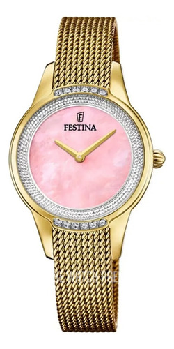 Reloj Festina F20495.2 Mujer Analogico Acero Inoxidable Rosa Malla Dorado Bisel Dorado