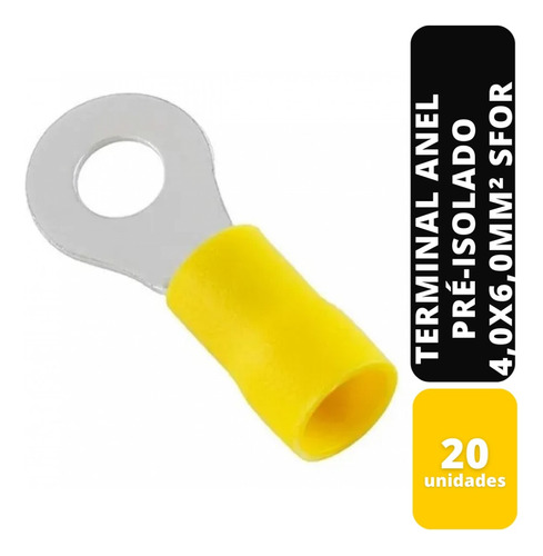 Kit C/20 Terminal Anel Amarelo Pré-isolado 4,0x6,0mm² Sfor