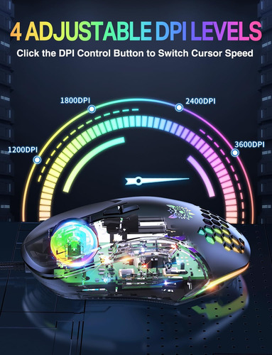 Ratón Para Juegos Con Cable, Luz Rgb Colorida, 3600 Dpi 4 Ni