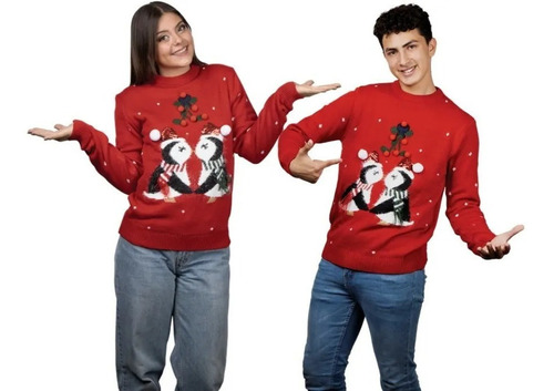 Suéter Pareja Sweater Navideño Ugly Dúo Pingüinos Navidad