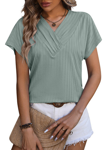 Camiseta Manga Corta Top De Jacquard Con Cadena Para Mujer