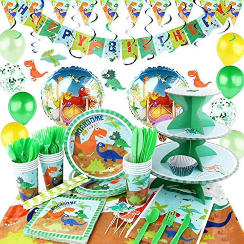 Hapycity 220pieces Dinosaur Birthday Party Supplies Sirve 16