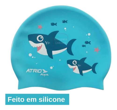 Imagem 1 de 3 de Touca De Natação Infantil Azul Tubarão Atrio Esportes  Es372