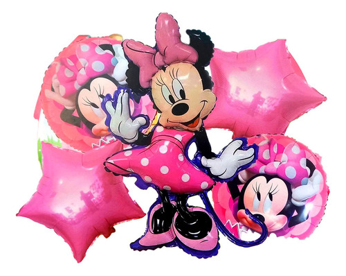 Bouquet Minnie Mouse Globos Vestido Rosado Polka Fiesta Niña