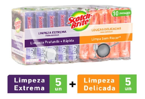 Pack Kit Esponja Lavar Louça Limpeza Extrema E Delicada 10un