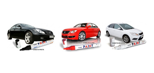 Caneta Retoque Pintura Automotiva Kit Preta-vermelho-branco