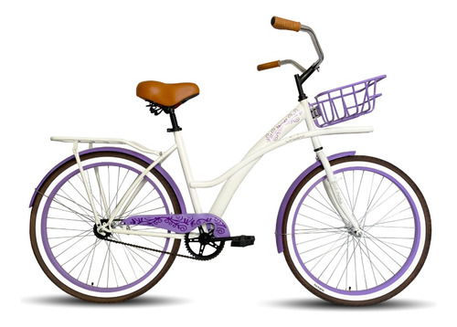 Bicicleta urbana Black Panther Aruba R26 color blanco/morado con pie de apoyo