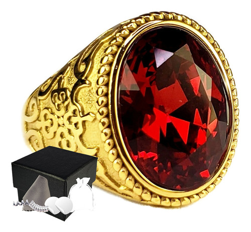 Combo Anillo Estilo Turco De Lujo Dorado Rojo Acero Inoxidab