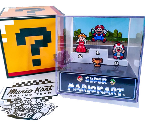 Diorama Mario Kart Podium Cubo De Acrílico 9x9x9cm
