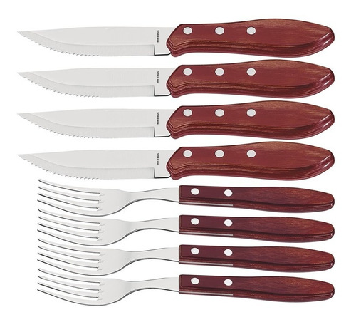 Set De 8 Cuchillos Y Tenedores Cortes De Carne Churrasco