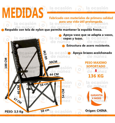 Imagen 2 de 7 de Silla Sillon Reposera Coleman Grande Soporta 136k Suspensión