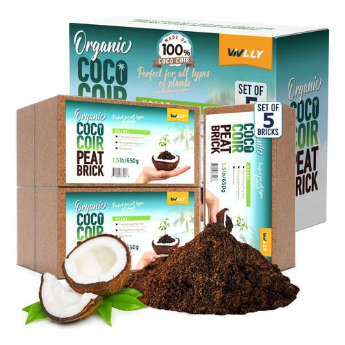 Coco Comprimido, 5 Unidades De Fibra De Coco Organica, 1.4 L