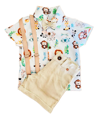 Conjunto Safari Camisa Menino Festa Infantil Temático Suspen