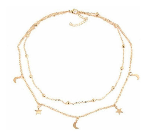 Collar De Moda Gargantilla Con Capas Diseño Luna Y Estrella