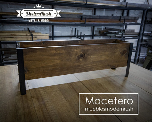 Imagen 7 de 9 de Macetero Madera Y Metal Laqueado E Impermeabilizado 70cm