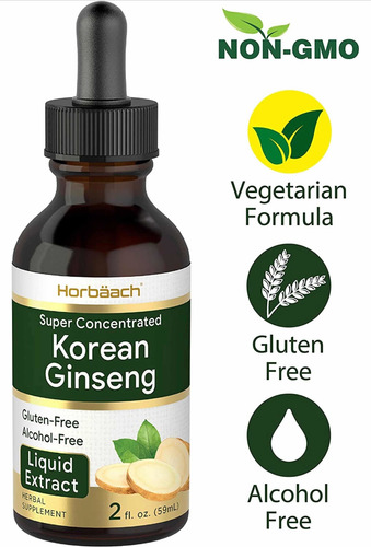 Ginseng Koreano Concentrado En Gotas, Sin Alcohol Horbaach