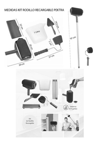 Imagen 7 de 9 de Kit Rodillo Microfibra Recargable Extensible Pektra Pintura