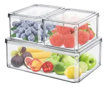 Comprar Set De 3 Organizadores Plásticos Apilable De Cocina Heladera