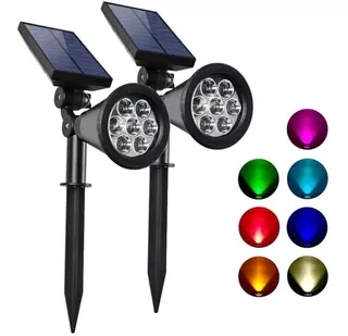 Pack 2 Unidades Foco Estaca Luz Rgb Recargable Energia Solar