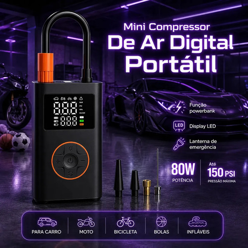 Compressor de Ar Portátil Blackone 4000mAh Digital 150PSI Carro Moto Bike
