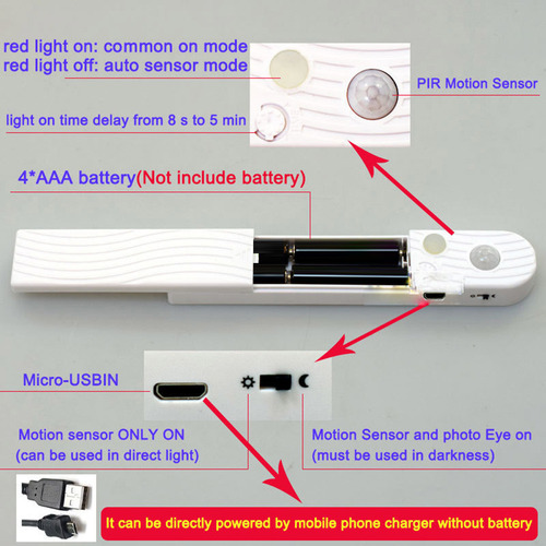 Tira De Luz Led Blanca Cálida De 3.28 Pies Con Sensor De Mov
